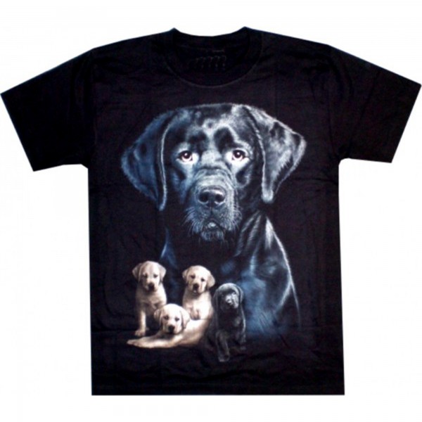 T-Shirt Erwachsene - schwarzer Labrador mit Welpen - Glow