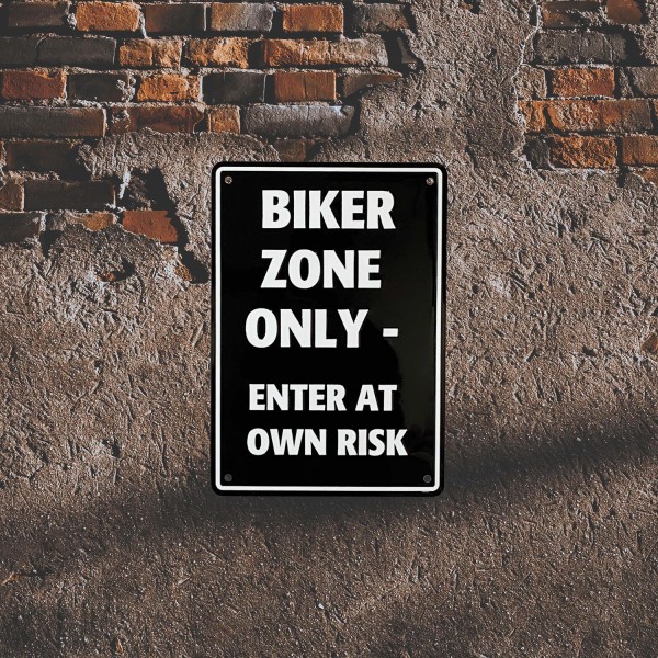 BikeIt Metal Sign "Biker Zone Only" Black and White