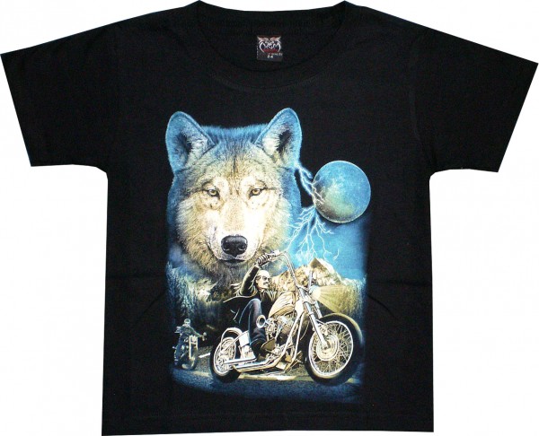 T-Shirt Kids - blauer Wolf mit Bikern