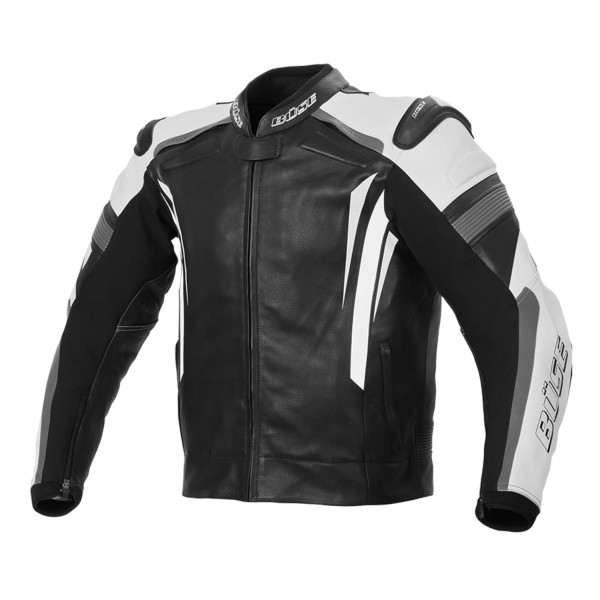 Büse Track Lederjacke schwarz/weiß Motorrad Lederjacke Hartschalen Lederstretch Belüftung Protektore