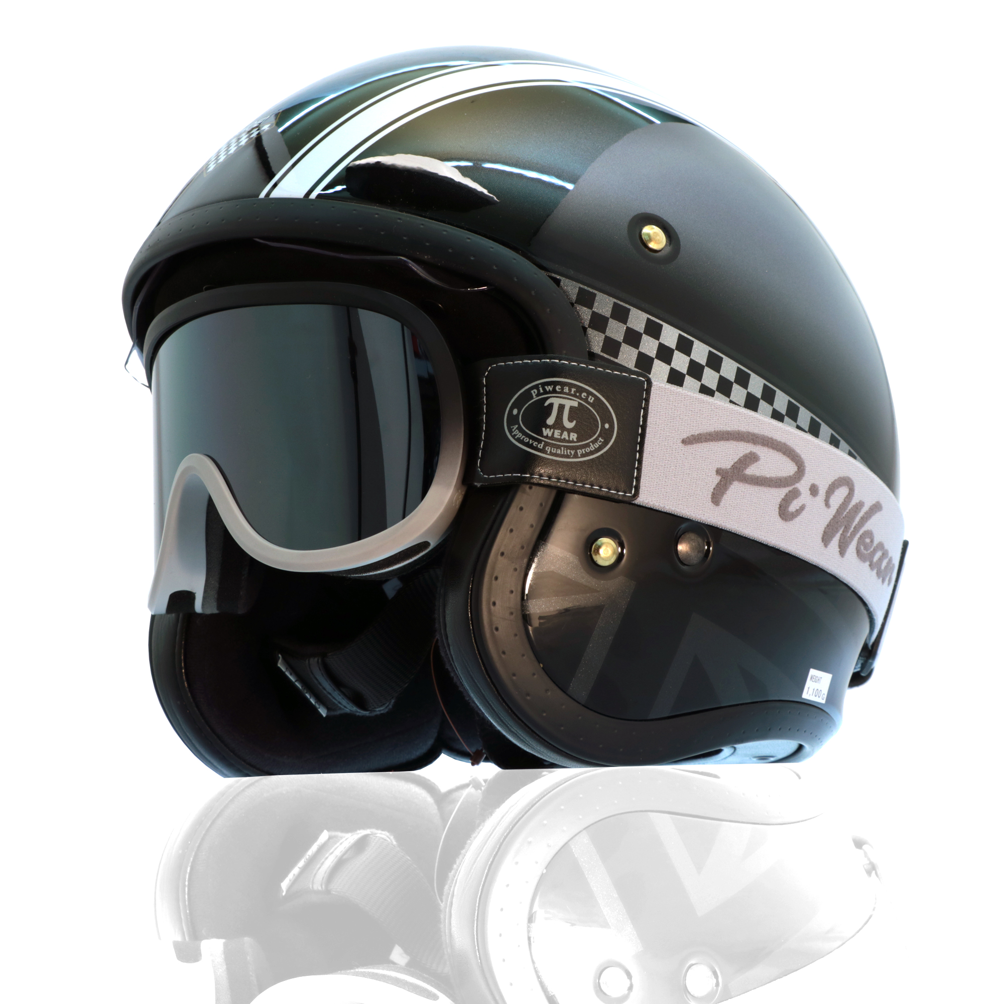 PiWear® Black Hills Motorradbrille über Jet-Helm gepolstert dunkel getönt Retro 
