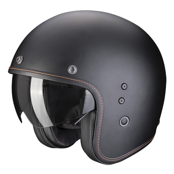 Scorpion Exo Belfast Evo Solid black matt jet helmet motorcycle open sun visor