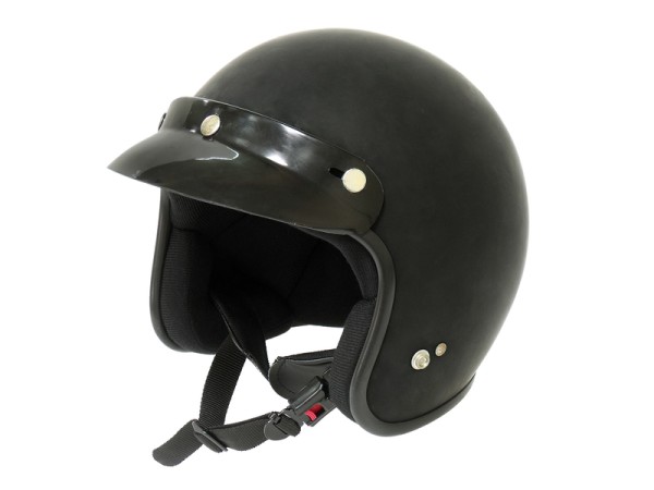 Bolt A-611 schwarz matt Jethelm / Rollerhelm mit Druckknöpfen und abnehmbarem Helmschirm