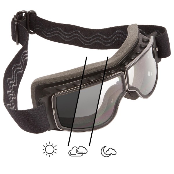 PiWear Nevada 24DCL selbsttönende retro Motorradbrille für Brillenträger geeignet