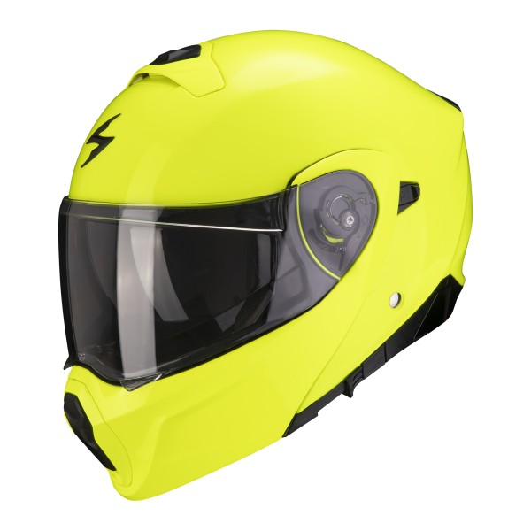 Scorpion Exo 930 Solid neon yellow removable chin section flip-up helmet integral sun visor