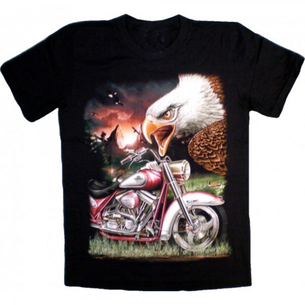 T-Shirt Unisex Biker - Eagle Head and Red Custom Bike