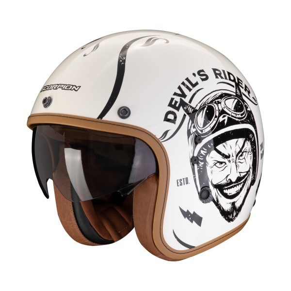 Scorpion Belfast Evo Romeo cream black jet helmet retro sun visor foldable