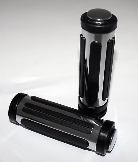 Handlebar grip, 1 inch, chrome/rubber, with removable end caps for handlebar indicators.