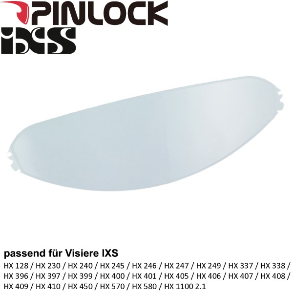 IXS Clear Pinlock® Visor for HX 126, HX 230, HX 249, HX396, HX397, HX 450, HX 570, HX 580, iXS1100
