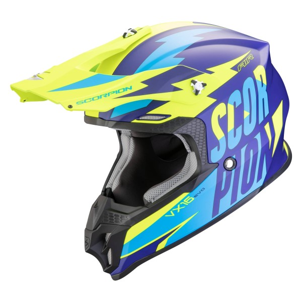 Scorpion VX 16 Evo Air Slanter matt blue neon yellow all-terrain cross helmet Quad